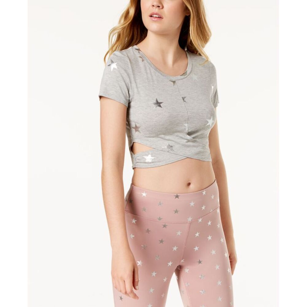 Material Girl Active Juniors Metallic Print Crisscross Top